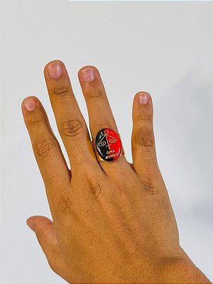 Anel gira mundo - oval Preto e Vermelho