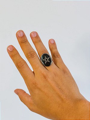 Anel Pentagrama - oval Preto
