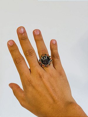 Anel Tridente Pombo gira com Rosa - vermelho e preto