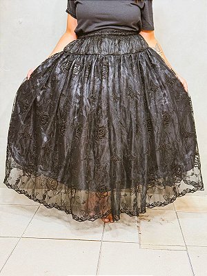 Saia luxo Tule Bordado preto - Edição Limitada