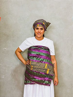 Conjunto Alaká / Ipele pano da costa e Ojá Roxo e verde