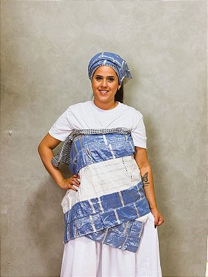 Conjunto Alaká / Ipele pano da costa e Ojá Azul e branco