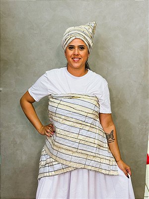Conjunto Alaká / Ipele pano da costa e Ojá Prata e azul
