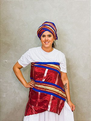 Conjunto Alaká / Ipele pano da costa e Ojá Vermelho e azul