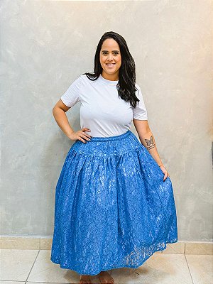 Saia Renda floral azul claro