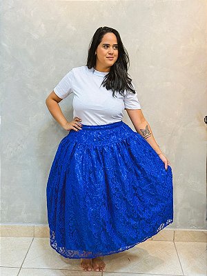 Saia Renda floral Azul Royal