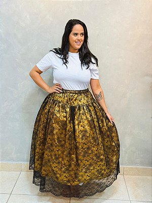 Saia renda Preta e dourado