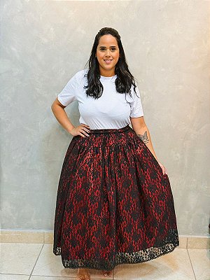 Saia Renda preta e vermelho