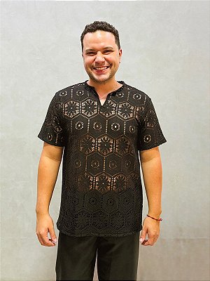 Bata de Guipir luxo - Preto