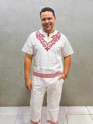 Conjunto Masculino Zibeline branco e estampa Vermelho