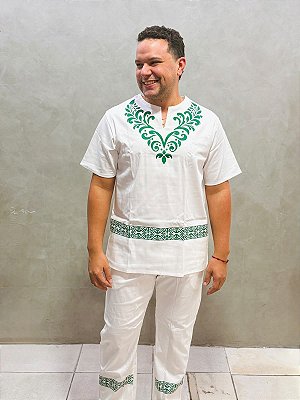 Conjunto Masculino Zibeline branco e estampa Verde