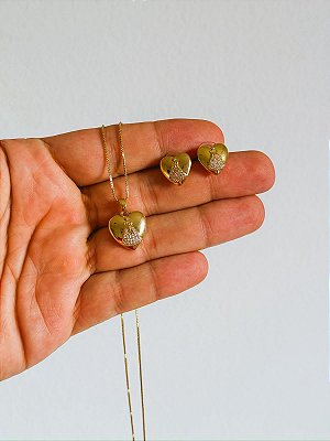 Conjunto Coração com Strass Nossa senhora aparecida