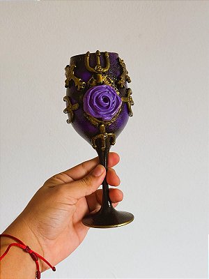 Taça luxo para Pomba Gira rosa roxa com tridentes