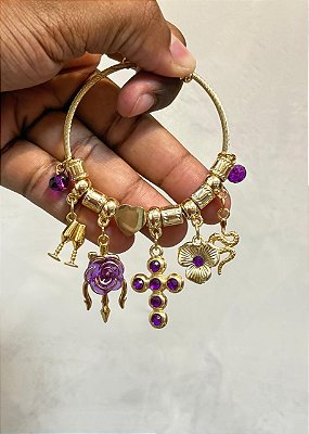 Pulseira Bracelete de Pomba Gira Cruz  e tridente roxo