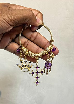 Pulseira Bracelete de Pomba Gira Cruz e coroa roxa