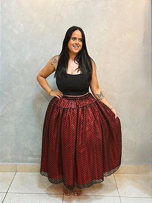 Saia imperial de renda vermelha e preta