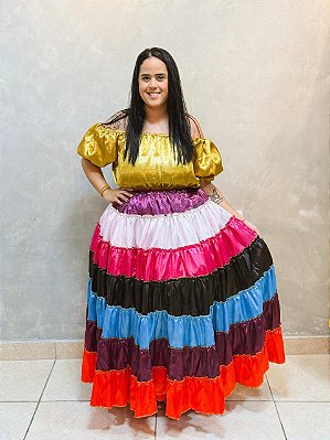Saia 7 babados colorida com 12m de roda