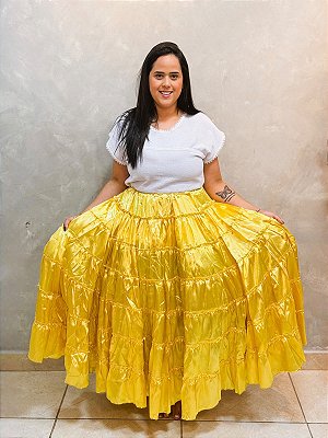 Saia 7 babados Amarelo com 12m de roda