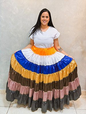 Saia 7 babados colorida com 12m de roda