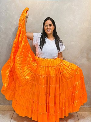 Saia 7 babados Laranja com 12m de roda