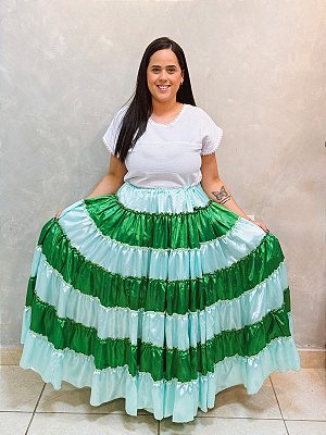 Saia 7 babados Verde com 12m de roda