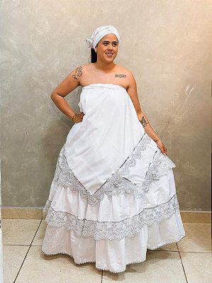 Conjunto essência 3 marias branco e prata de renda