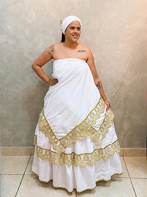 Conjunto essência 3 marias branco e dourado de renda
