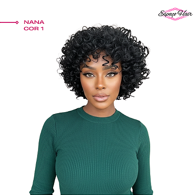 WIG NANA COR 1 - MODERN GIRL - FIBRA ORGANICA - PERUCA CACHEADA PRETA CURTA