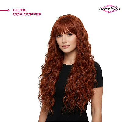 WIG NILTA COR COPPER RUIVO - CACHEADA COM FRANJA - SINTETICO PREMIUM