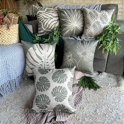 Capa de Almofada bella Estampada 45x45 (folhagem verde menta)