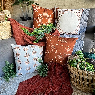 Capa de Almofada linho Estampada 45x45 (coqueiro terracota)