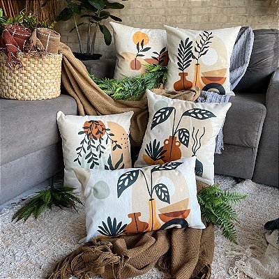 Capa de Almofada linho Estampada 45x45 (vasos)