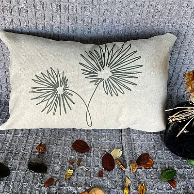 Capa Baguete linho Estampada 30x50 (palmeira verde menta)