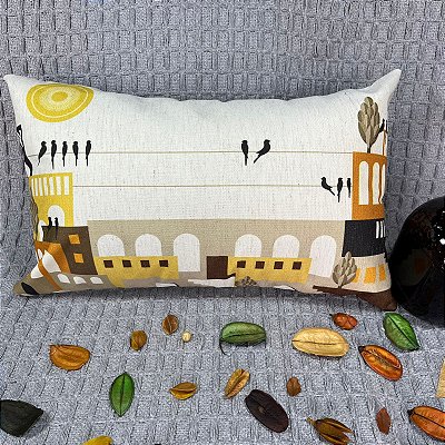 Capa Baguete linho Estampada 30x50 (birds)