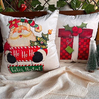 Capa para almofada "Natalina " estampada de veludo ( 45x45 ) kit 1