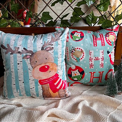Capa para almofada "Natalina " estampada de veludo ( 45x45 ) KIT 3