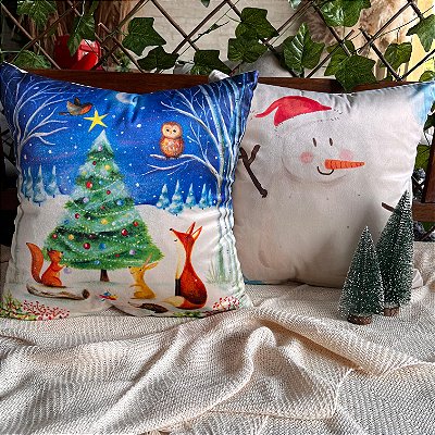 Capa para almofada "Natalina " estampada de veludo ( 45x45 ) KIT 4