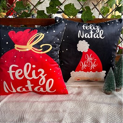 Capa para almofada "Natalina " estampada de veludo ( 45x45 ) KIT 23