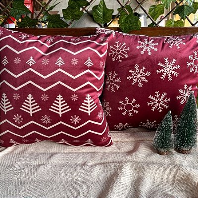 Capa para almofada "Natalina " estampada de veludo ( 45x45 ) KIT 31