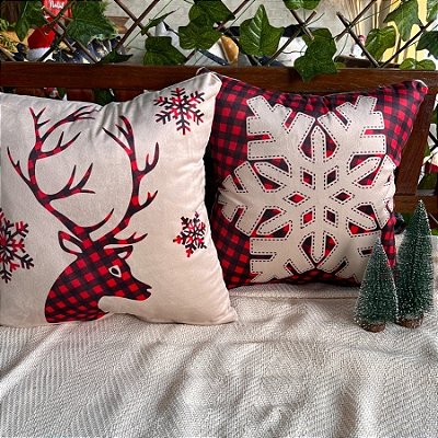 Capa para almofada "Natalina " estampada de veludo ( 45x45 ) KIT 33