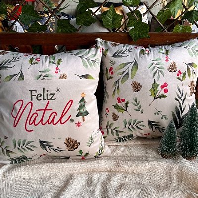 Capa para almofada "Natalina " estampada de veludo ( 45x45 ) KIT 34
