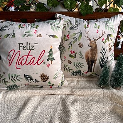 Capa para almofada "Natalina " estampada de veludo ( 45x45 ) KIT 35