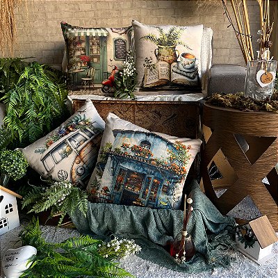 Capas para almofadas de veludo estampado (45x45) kit com 4 peças