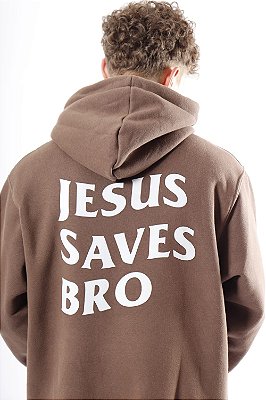 MOLETOM CANGURU JESUS SAVES BRO MARROM