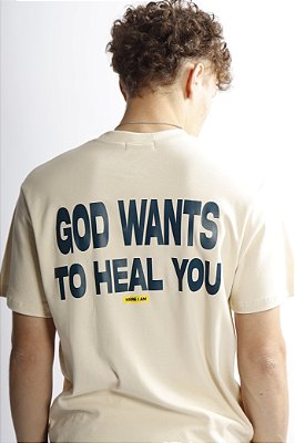 HERE I AMⓇ GOD WANTS TO HEAL YOU CAQUI COM AZUL UNISSEX