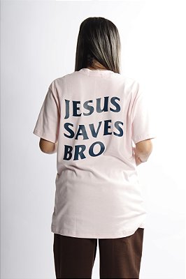 HERE I AMⓇ JESUS SAVES BRO ROSA BEBÊ  COM AZUL UNISSEX