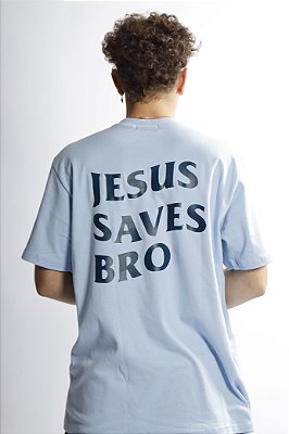 HERE I AMⓇ JESUS SAVES BRO AZUL CLARO  COM AZUL UNISSEX