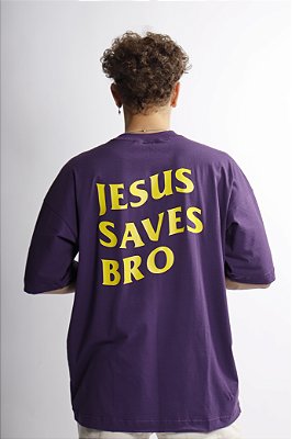 OVERSIZED JESUS SAVES BRO ROXA COM AMARELO UNISSEX