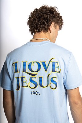 T-SHIRT I LOVE JESUS AZUL UNISSEX TRADICIONAL PREMIUM