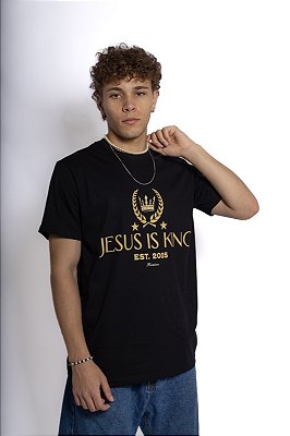 T-SHIRT JESUS IS KING PRETA UNISSEX TRADICIONAL PREMIUM